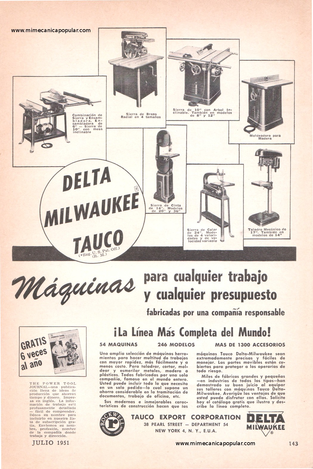 Publicidad - Máquinas Delta Milwaukee Tauco - Julio 1951