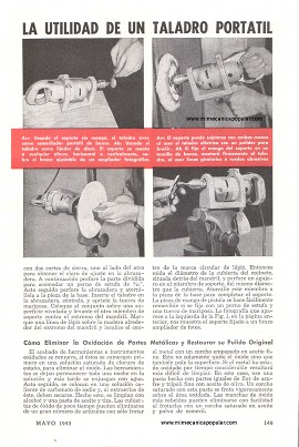 Soporte que aumenta la utilidad de un taladro portátil - Mayo 1949