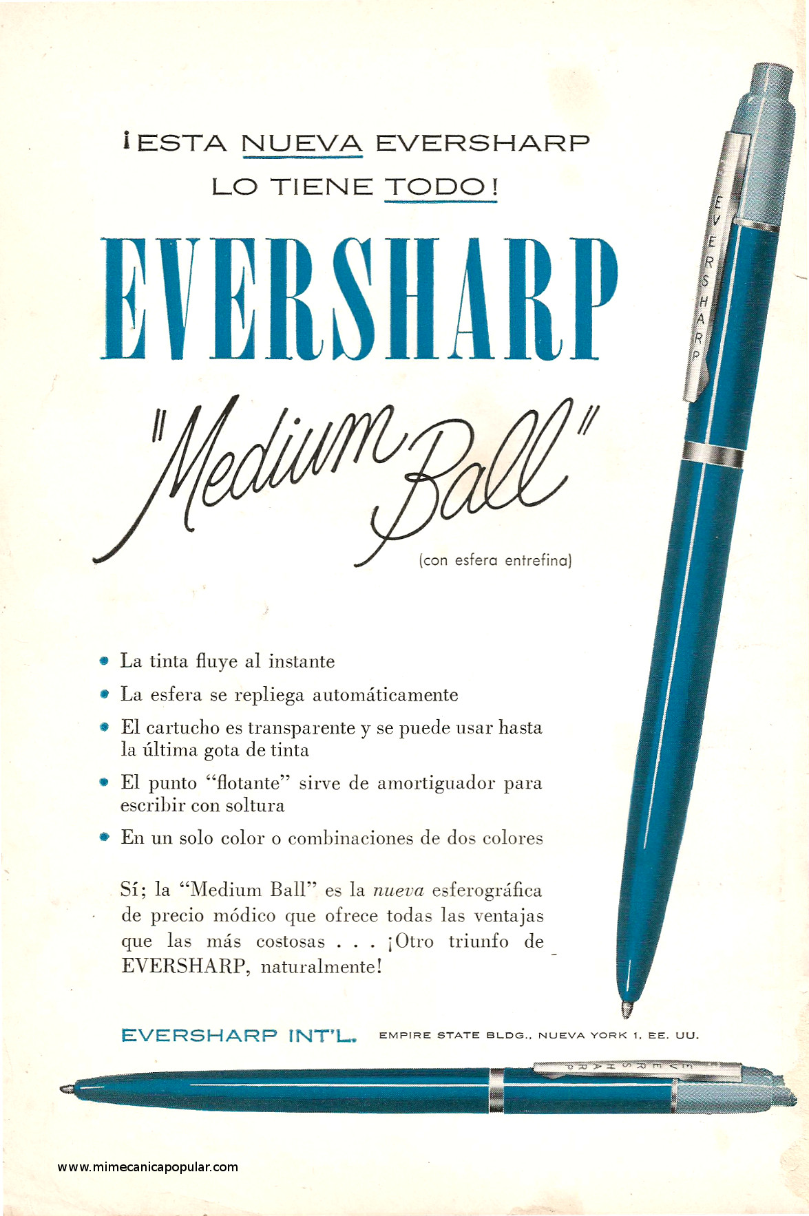 Publicidad - Bolígrafo Eversharp - Diciembre 1957