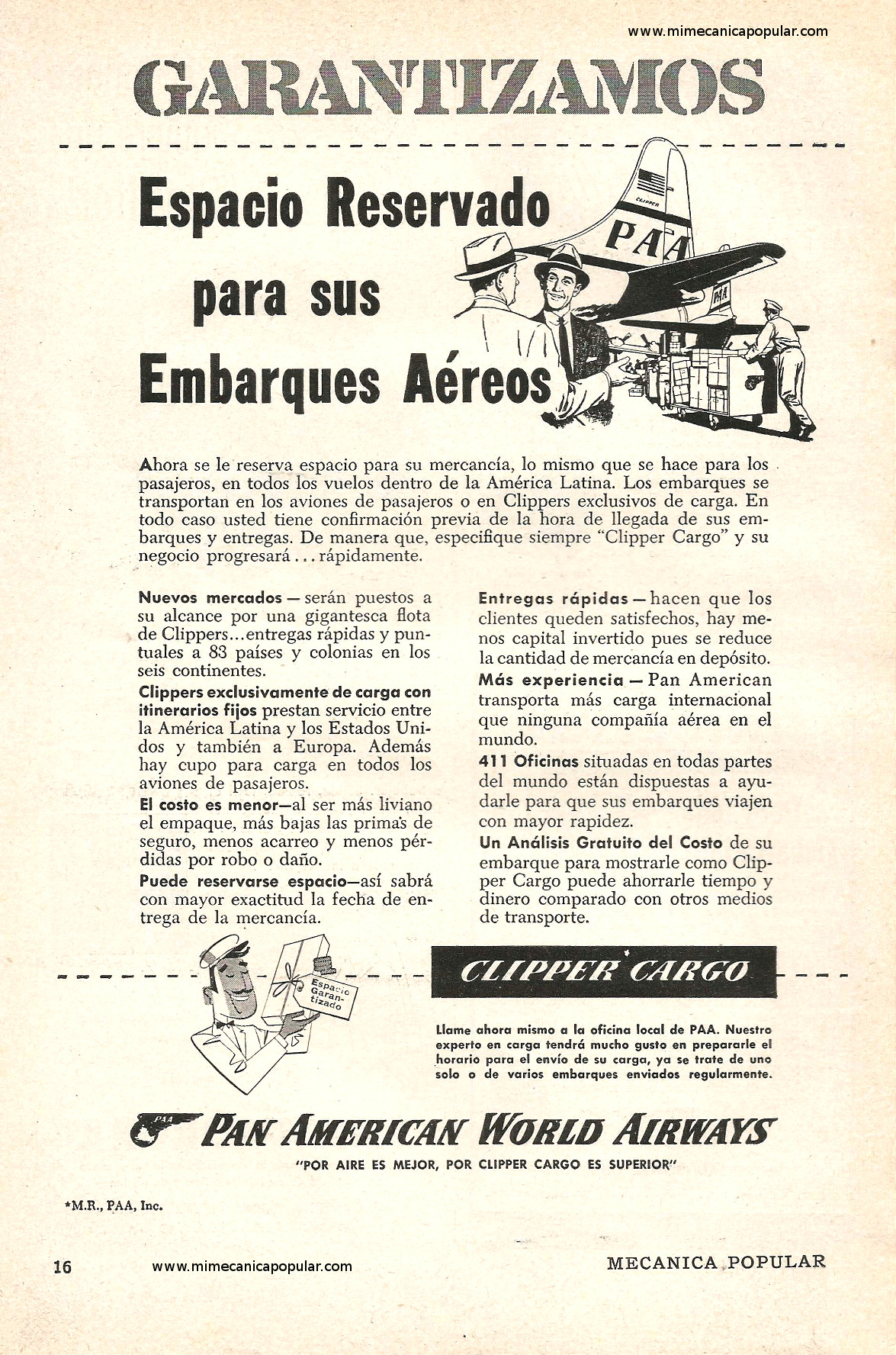 Publicidad - Clipper Cargo - Pan American World Airways - Enero 1954