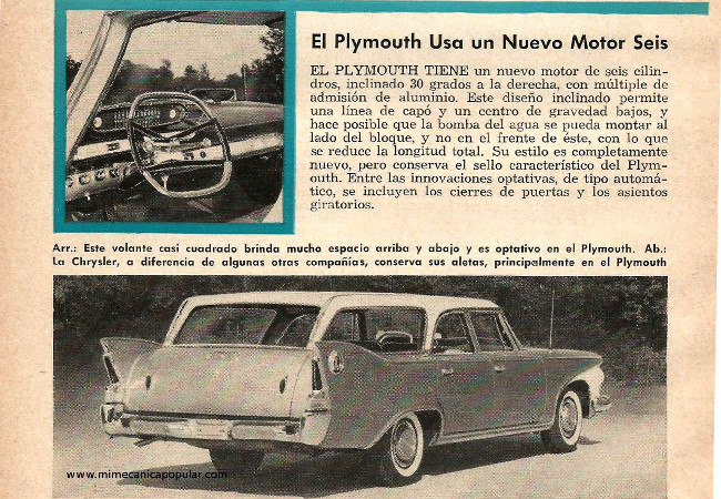El Plymouth Usa un Nuevo Motor Seis - Enero 1960