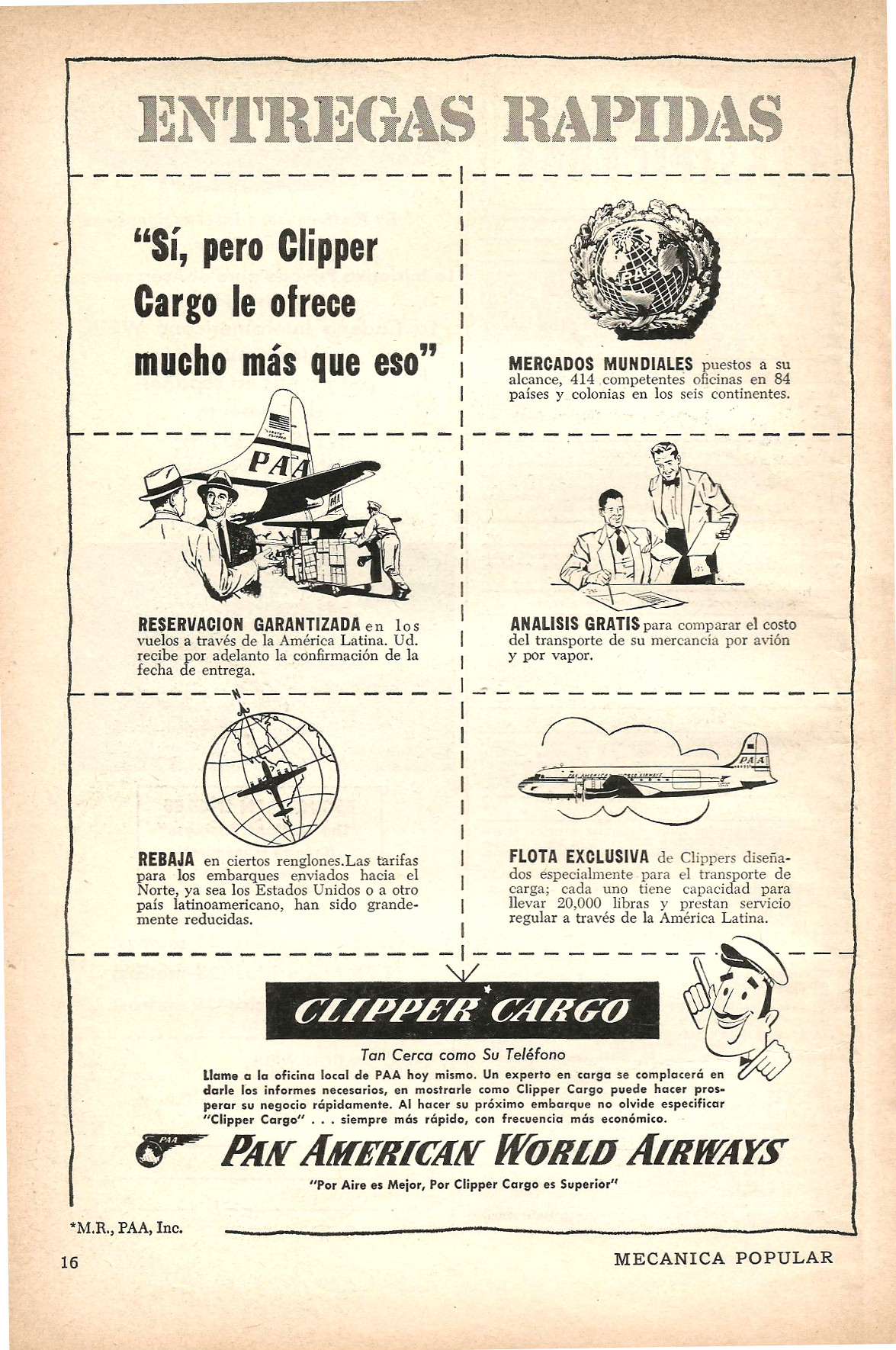 Publicidad - Clipper Cargo - Pan American World Airways - Septiembre 1954