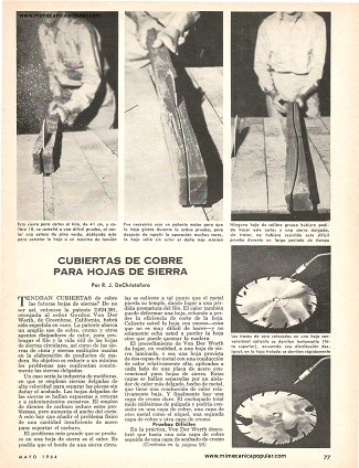 Cubiertas de cobre para hojas de sierra - Mayo 1964