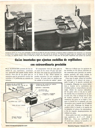 Guías imantadas que ajustan cuchillas de cepilladora con extraordinaria precisión - Octubre 1972