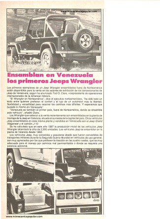 Ensamblan en Venezuela los primeros Jeeps Wrangler - Enero 1988