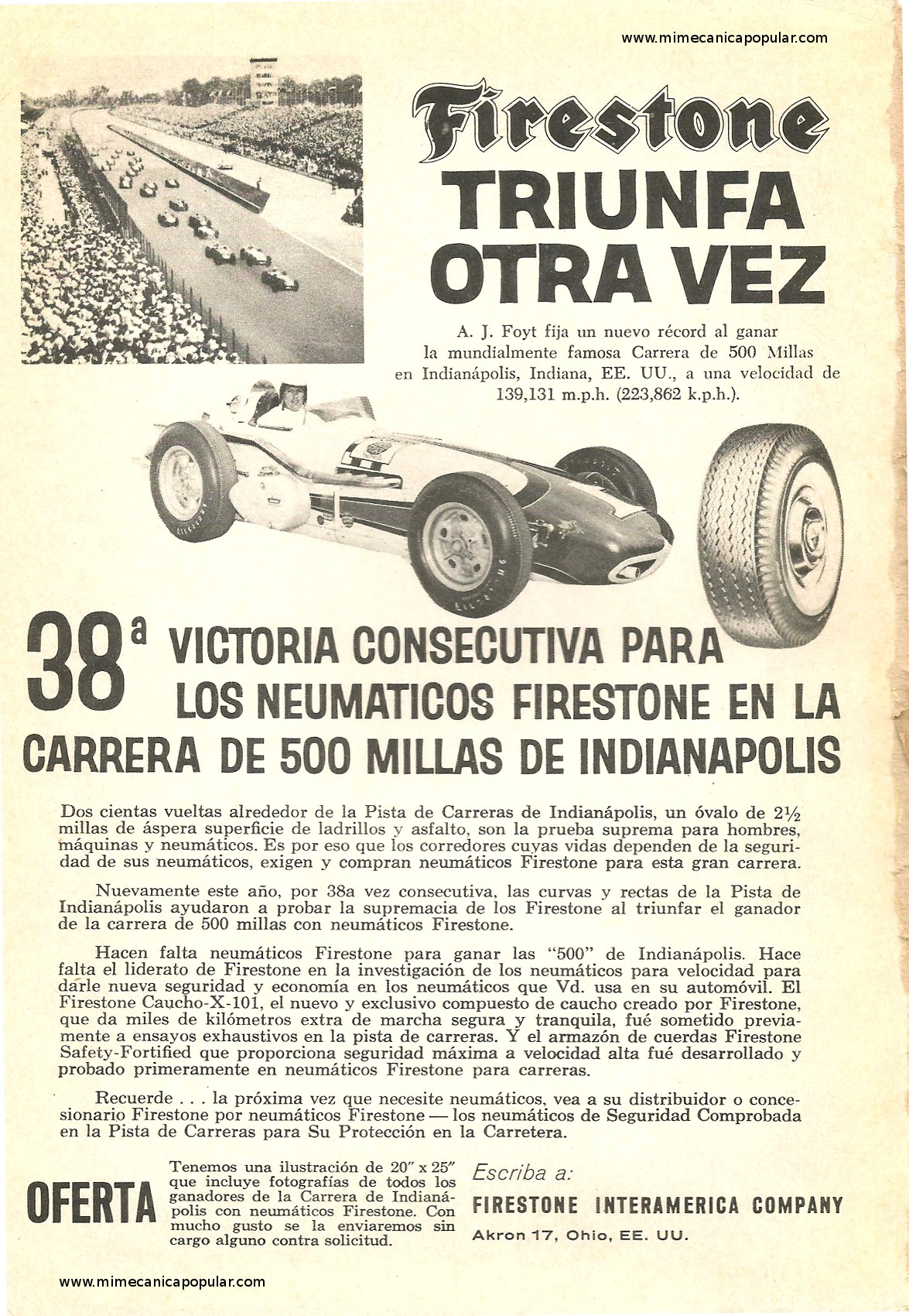 Publicidad - Neumáticos Firestone - Agosto 1961