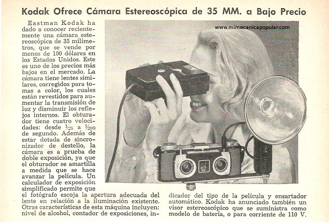 Kodak ofrece cámara estereoscópica de 35mm a bajo precio - Septiembre 1954