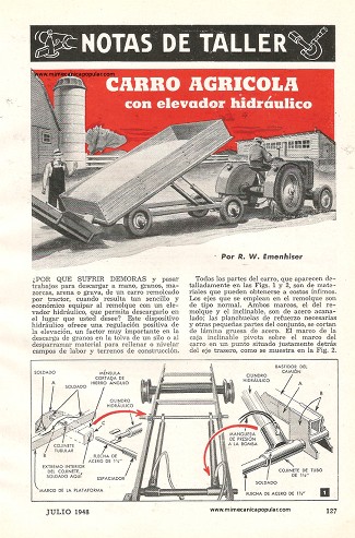 Carro agrícola con elevador hidráulico - Julio 1948
