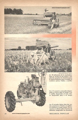 Moderna cosechadora que lleva los implementos a cuestas - Octubre 1953
