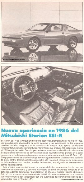 Nueva apariencia en 1986 del Mitsubishi Starion ESI-R - Diciembre 1986