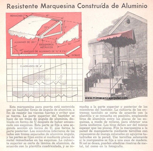 Resistente Marquesina Construida de Aluminio - Octubre 1949