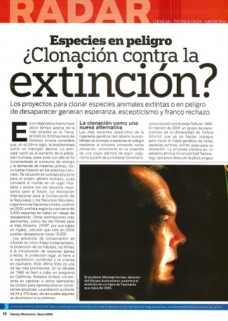 Especies en peligro ¿Clonación contra la extinción? - Enero 2006