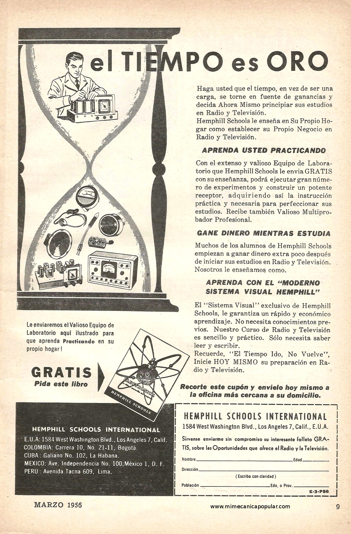 Publicidad - Hemphill Schools International - Marzo 1956