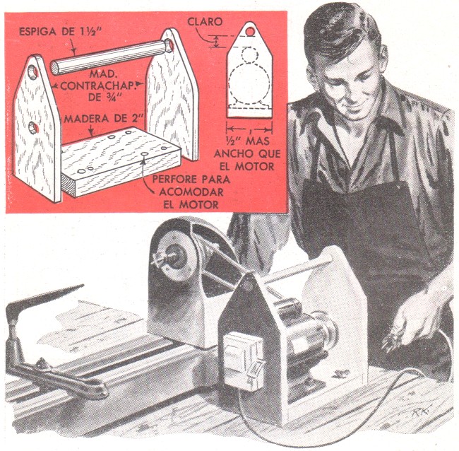 Base para motor hecha con cuatro piezas de madera que facilita los trabajos en el taller - Marzo 1951