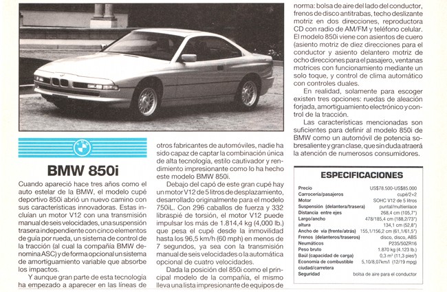 BMW 850i - Junio 1993