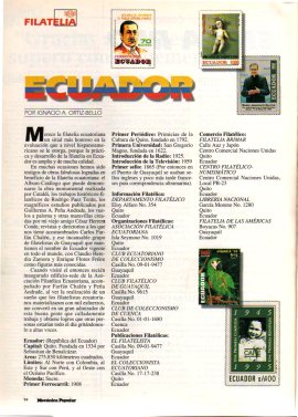 Filatelia - Por Ignacio A. Ortiz-Bello - Ecuador - Agosto 1996