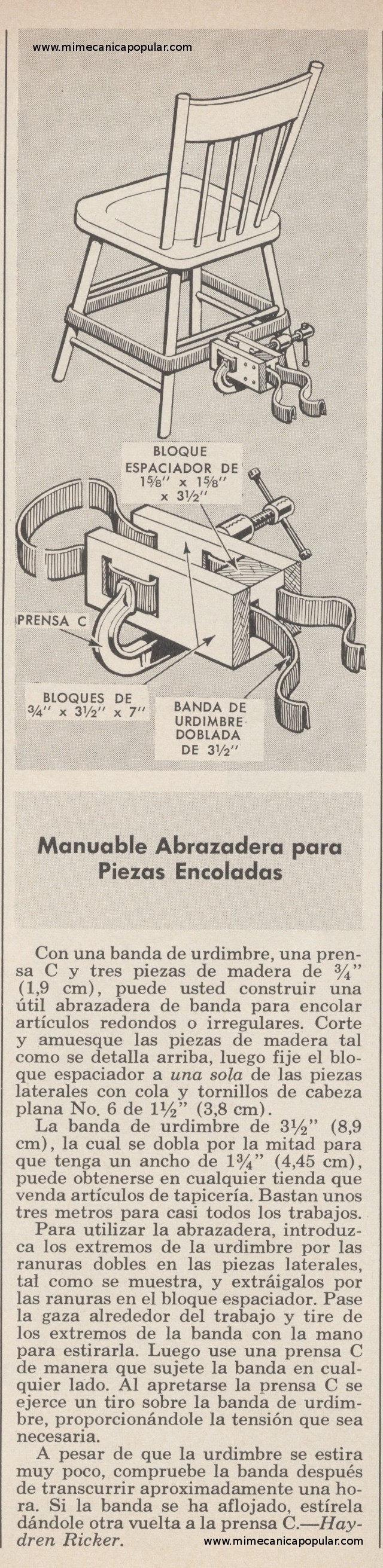 Manuable abrazadera para piezas encoladas - Abril 1965