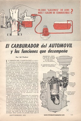 El Carburador del Automóvil y las funciones que desempeña -Septiembre 1953