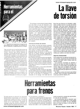 Herramientas para el auto -La llave de torsión -Herramientas para frenos - Octubre 1982