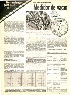 Herramientas para el auto -Medidor de vacío - Febrero 1982