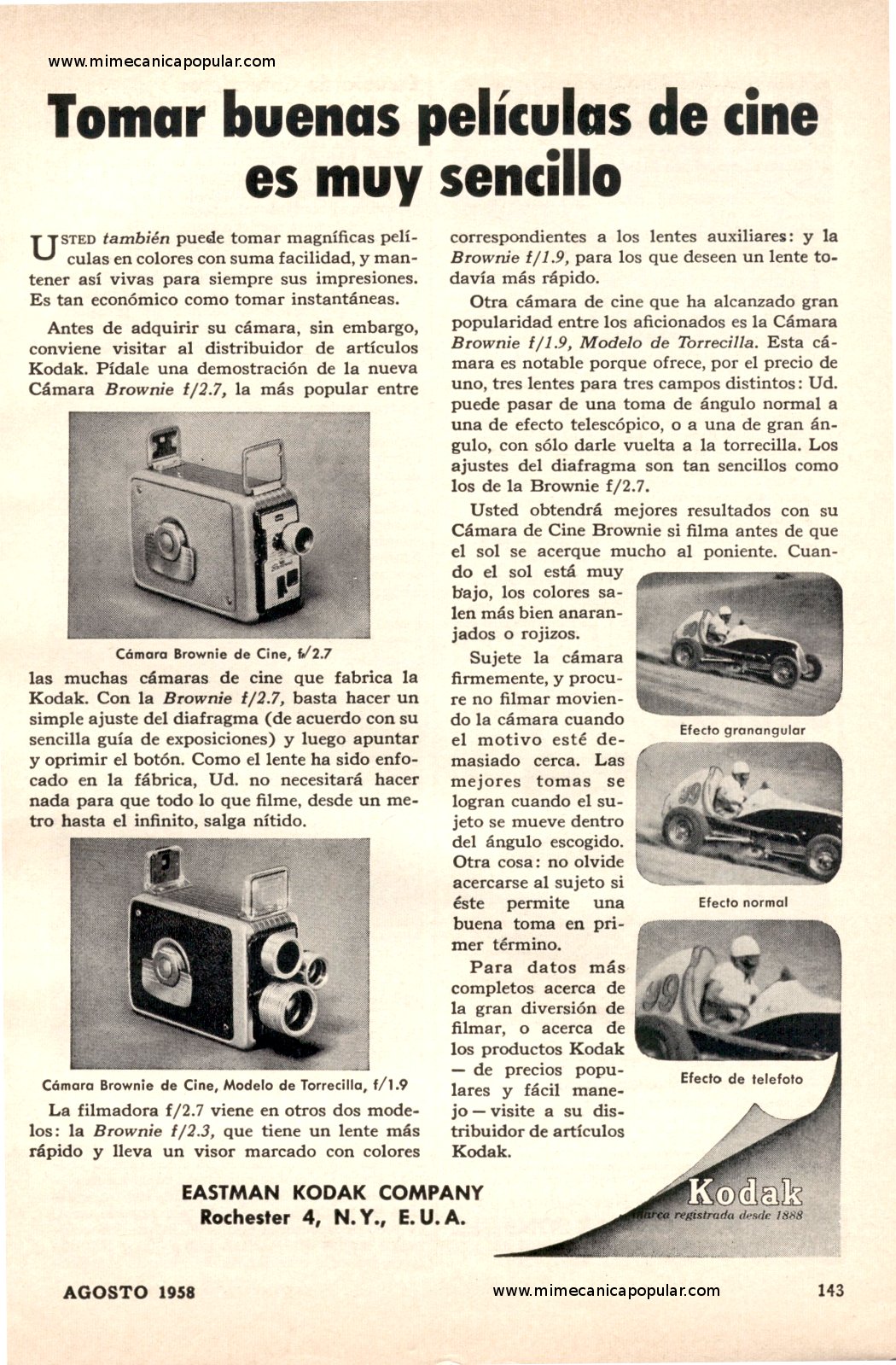Publicidad - EASTMAN KODAK COMPANY - AGOSTO 1958