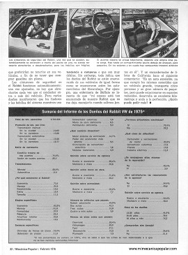 Lo que Opinan los Dueños del Rabbit VW - Febrero 1976