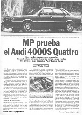 MP prueba el Audi 4000S Quattro -Julio 1984