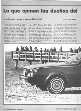 Informe de los dueños: Plymouth Arrow de 1976 - Febrero 1977