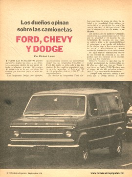 Informe de los dueños: Furgonetas Chevrolet, Dodge y Ford - Septiembre 1976
