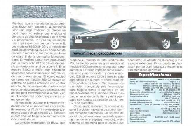 BMW 8-Series - Abril 1994
