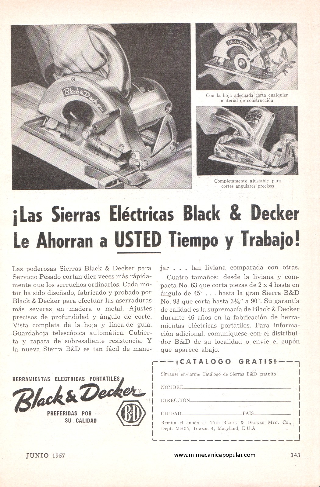 Publicidad - Sierras Eléctricas Black and Decker - Junio 1957