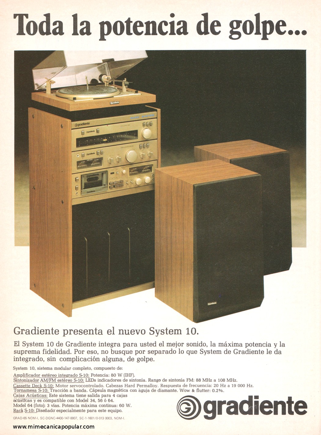 Publicidad - Equipo de Sonido Gradiente - Septiembre 1982