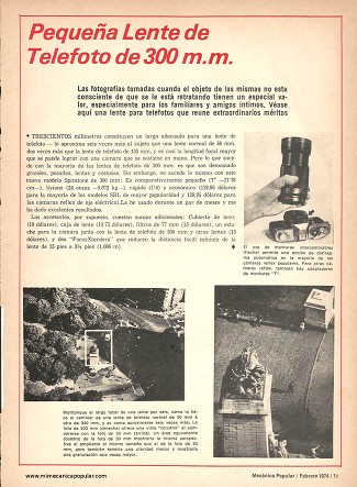 Pequeña Lente de Telefoto de 300 m.m. - Febrero 1974