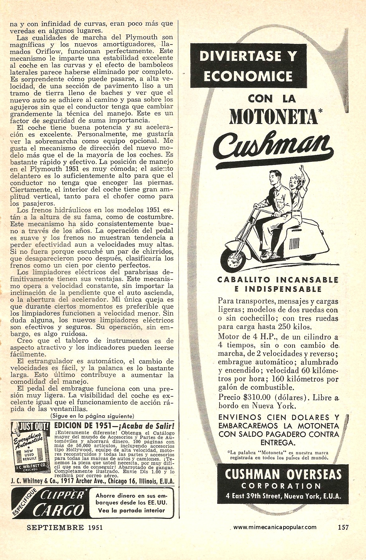Publicidad - Motoneta Cushman - Septiembre 1951