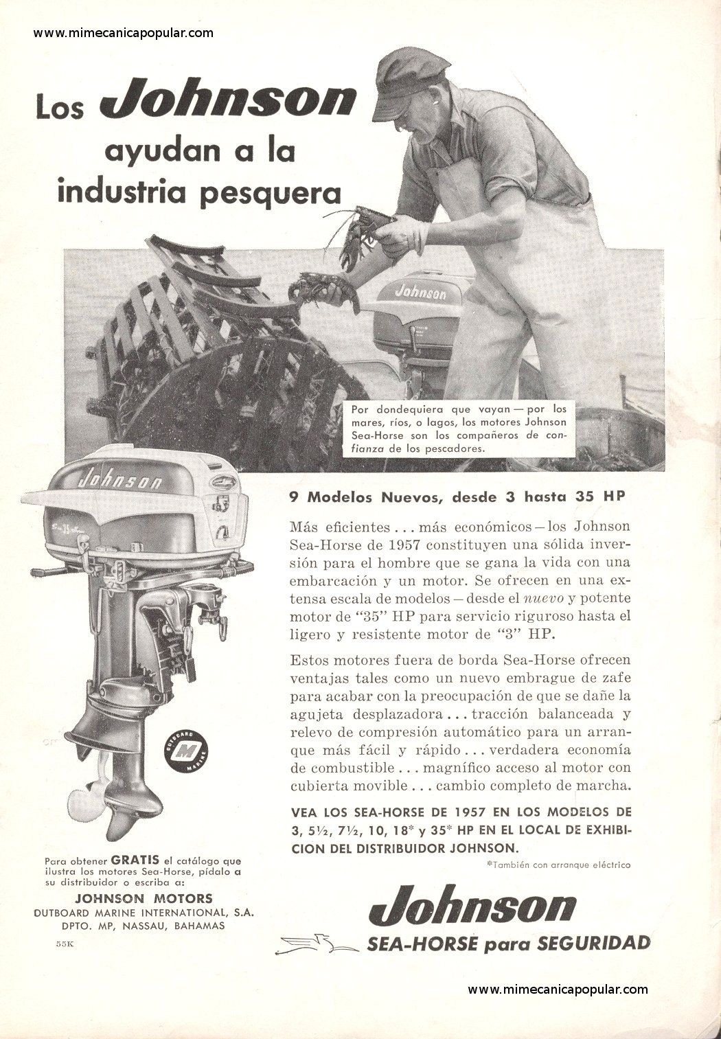 Publicidad - Motores fuera de borda Johnson - Julio 1957