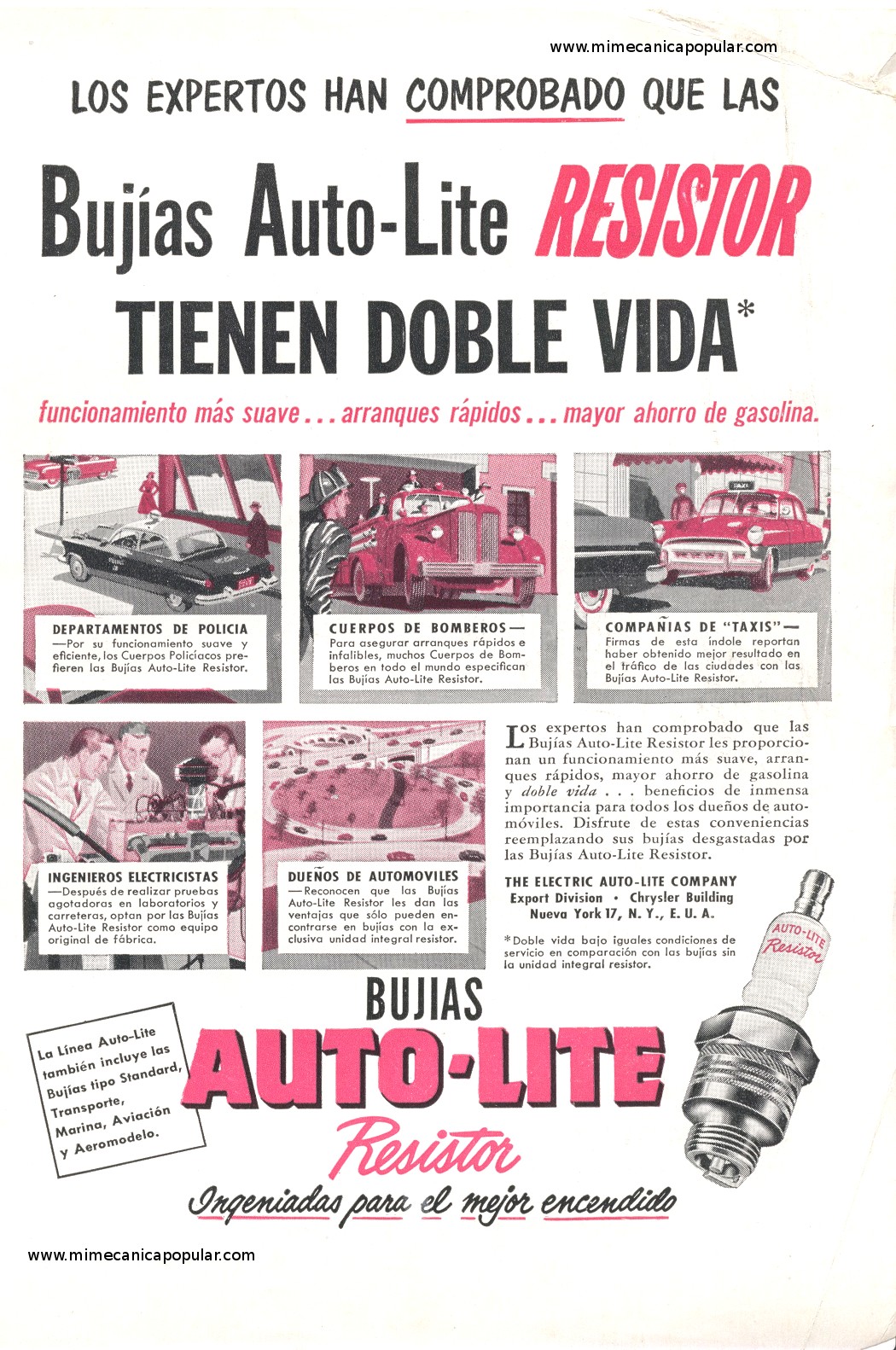 Publicidad - Bujías Auto-Lite - Octubre 1954