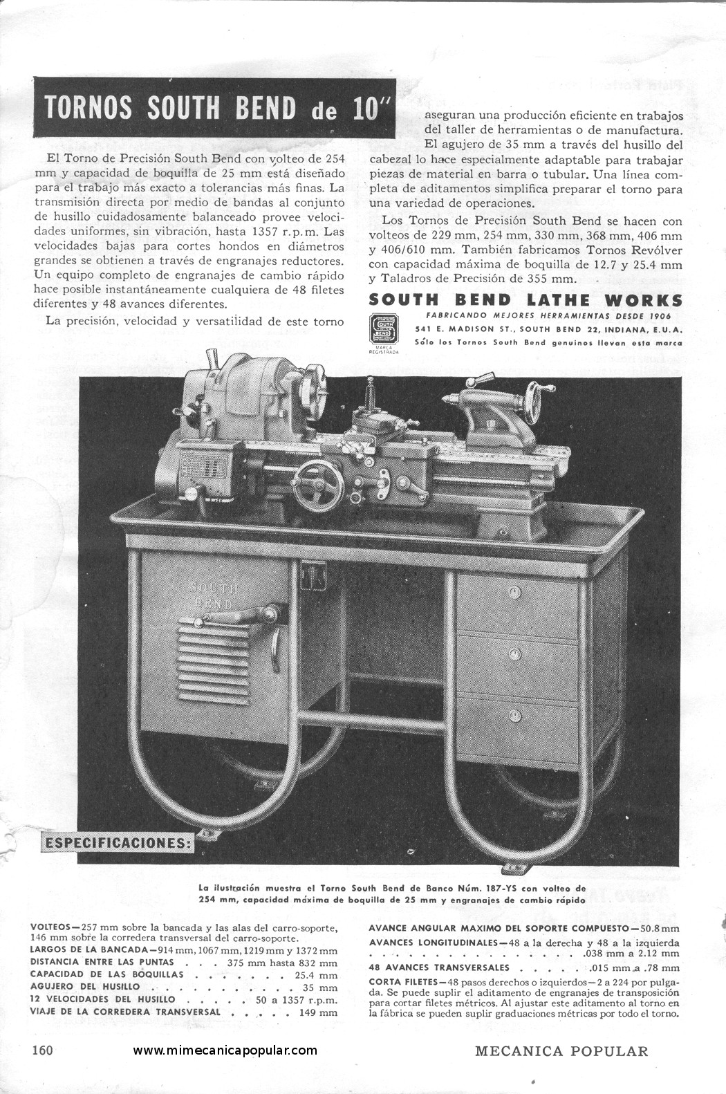 Publicidad - Tornos South Bend - Noviembre 1948