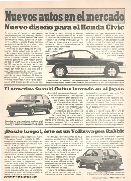 Nuevos autos en el mercado - Marzo 1984
