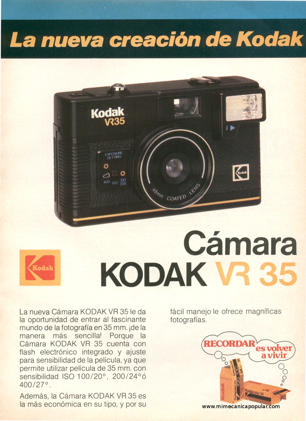 Publicidad - Cámara Kodak VR35 - Diciembre 1984