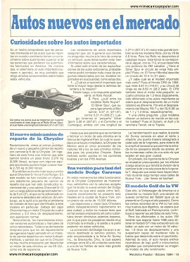 Autos nuevos en el mercado - Octubre 1984