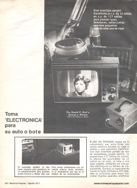 Toma electrónica para su auto o bote -inversor de corriente cc-ca -Agosto 1971
