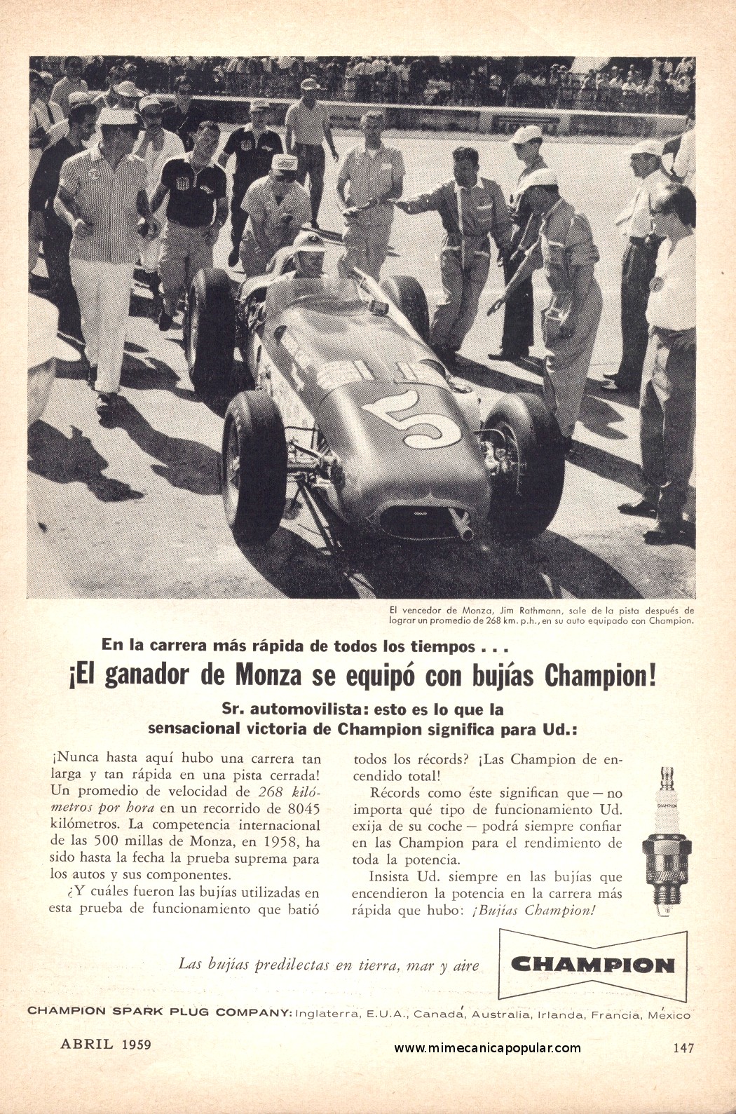Publicidad - Bujías Champion - Abril 1959