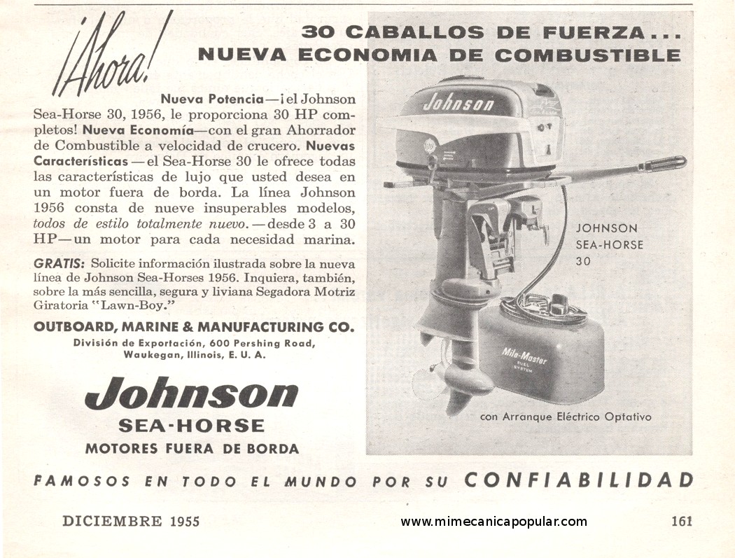 Publicidad - Motores fuera de borda Johnson - Diciembre 1955
