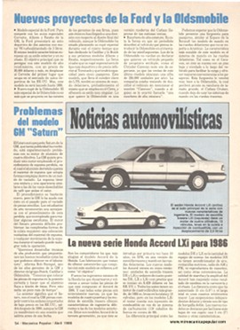 Noticias automovilísticas - Abril 1986