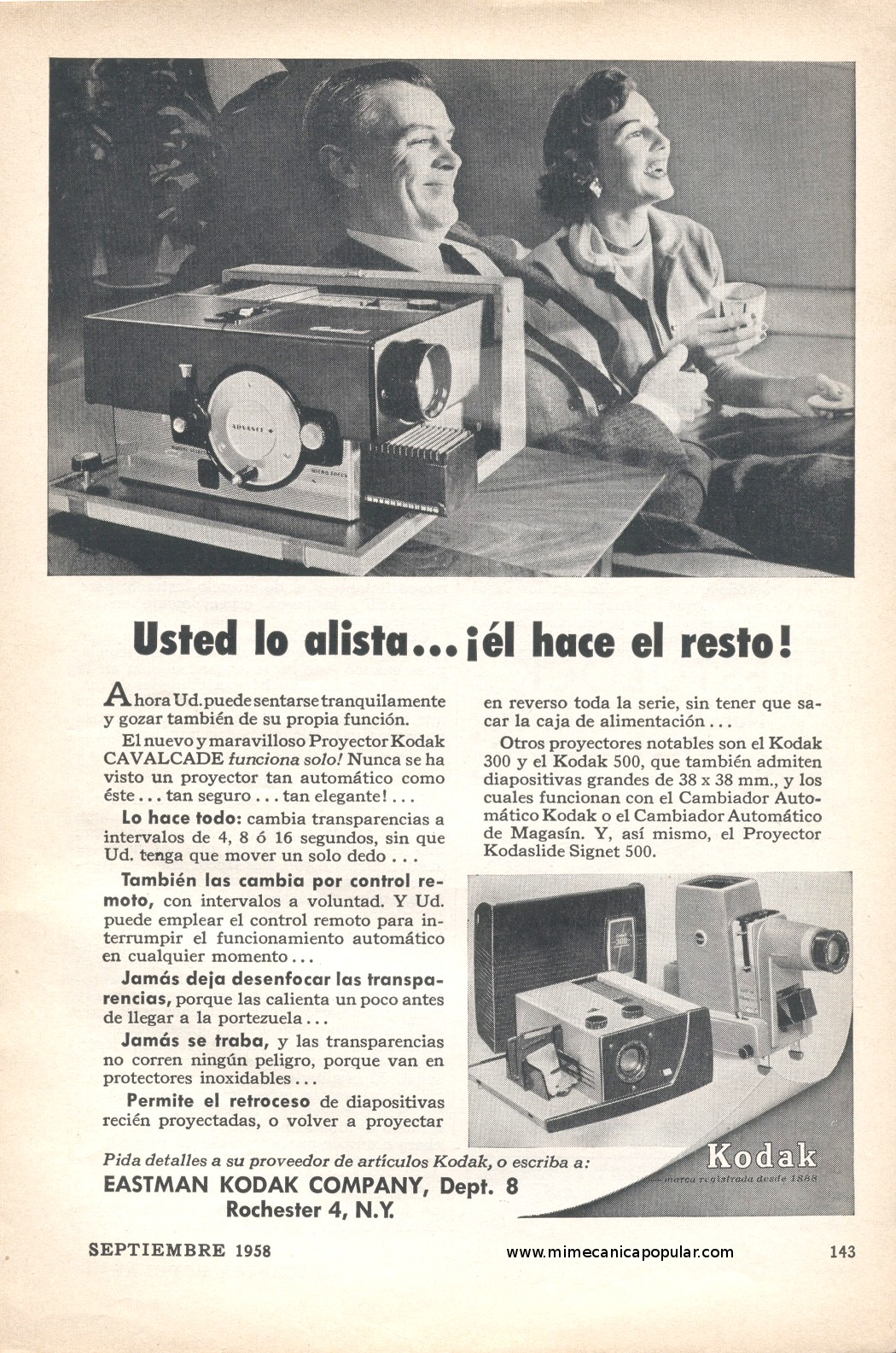 Publicidad - Proyector Kodak Cavalcade - Septiembre 1958