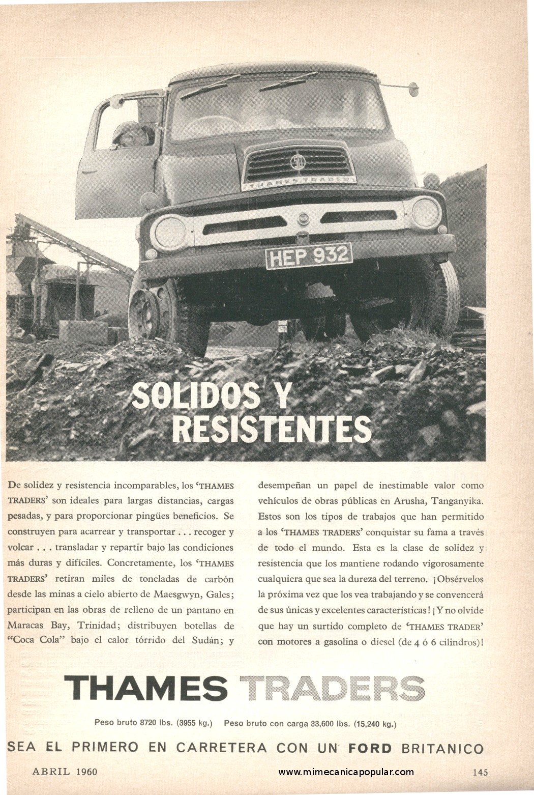 Publicidad - Camiones Ford Thames Traders - Abril 1960