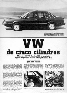 Volkswagen Quantum GL5 de cinco cilindros - Noviembre 1983
