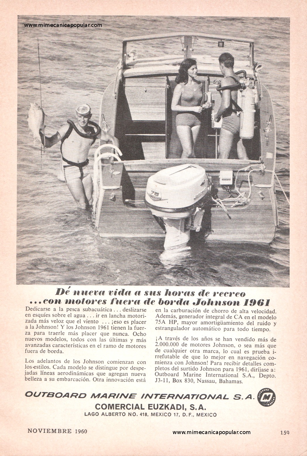 Publicidad - Motor Fuera de Borda Johnson - Noviembre 1960