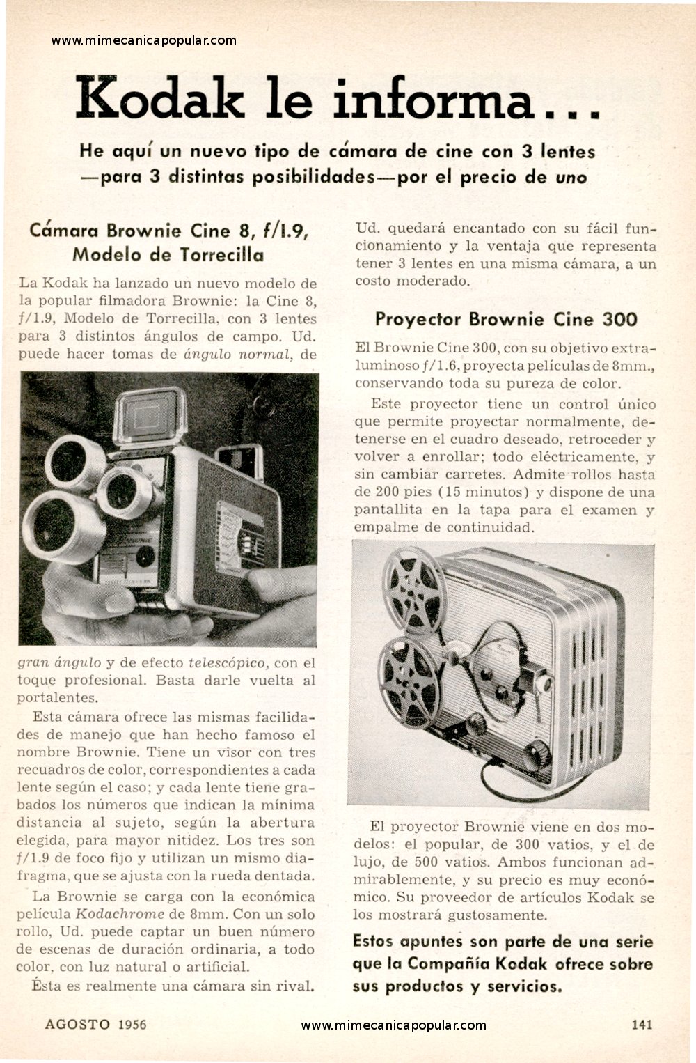 Publicidad - Kodak le informa . . . - Agosto 1956