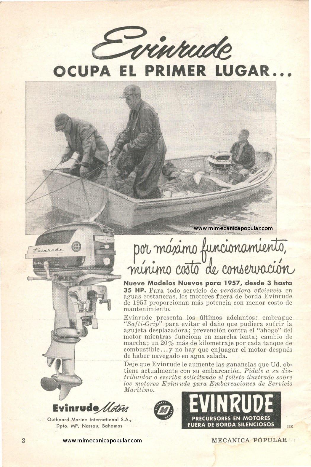 Publicidad - Motores Fuera de Borda Evinrude - Junio 1957